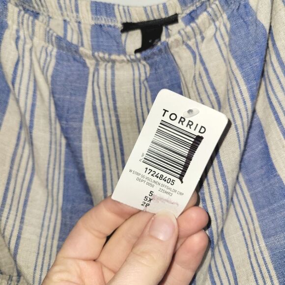 New Torrid Linen Striped Off Shoulder Crop Top 5 5X - Picture 5 of 12